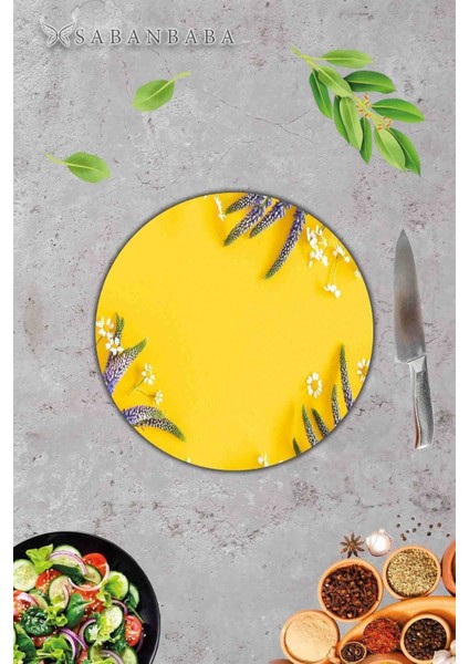 Sarı Karanfil Cam Kesme Tahtası Sunum Tabağı Çap 20 modelleri