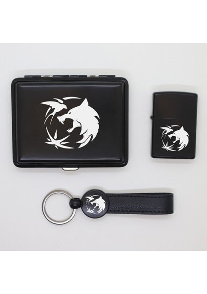 Kişiye Özel The Witcher Metal Tabaka, Zippo Çakmak ve Anahtarlık Seti