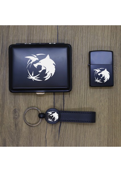 Kişiye Özel The Witcher Metal Tabaka, Zippo Çakmak ve Anahtarlık Seti