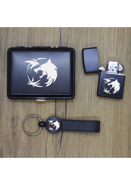 Kişiye Özel The Witcher Metal Tabaka, Zippo Çakmak ve Anahtarlık Seti