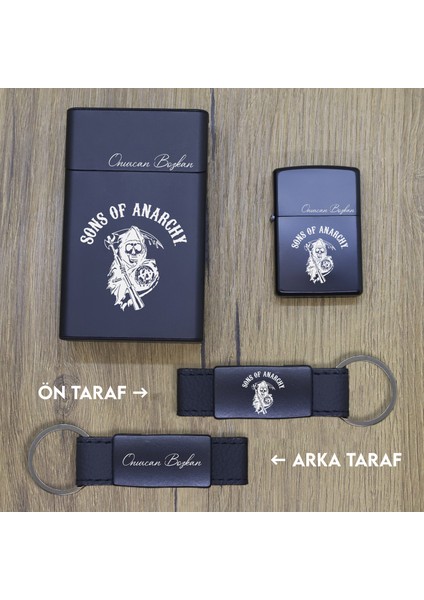 Kişiye Özel Sons Of Anarchy Metal Sigara Kutusu, Zippo Çakmak ve Anahtarlık Seti