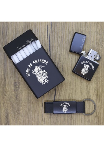 Kişiye Özel Sons Of Anarchy Metal Sigara Kutusu, Zippo Çakmak ve Anahtarlık Seti