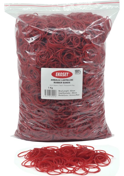 Kauçuk Renkli Paket Ambalaj Toka Maydonoz Para Lastiği Kırmızı 1Kg 40 mm
