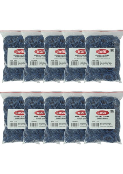 Kauçuk Renkli Paket Ambalaj Toka Maydonoz Para Lastiği Mavi 40 mm 10000'li
