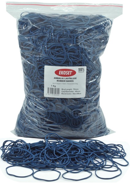 Kauçuk Renkli Paket Ambalaj Para Lastiği Mavi 70 mm 1Kg