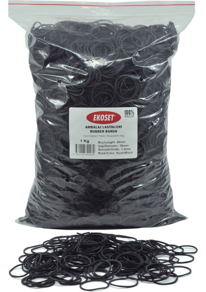Kauçuk Renkli Paket Ambalaj Toka Maydonoz Para Lastiği Siyah 1Kg 40 mm