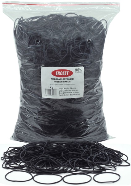 Kauçuk Renkli Paket Ambalaj Para Lastiği Siyah 70 mm 1Kg
