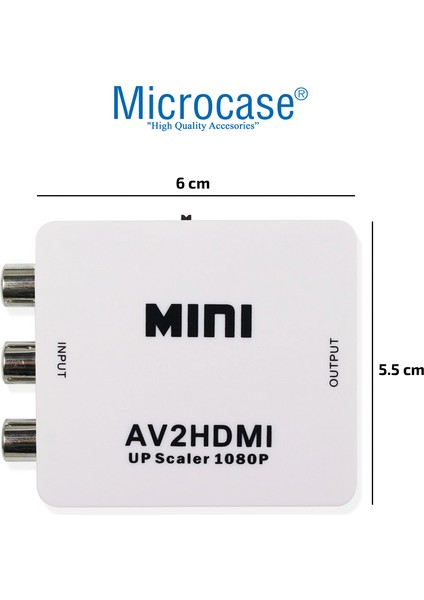 Rca To HDMI Tos Av Çevirici Dönüştürücü 1080P Mini AV2HDMI Video Conventer - AL2666 Beyaz