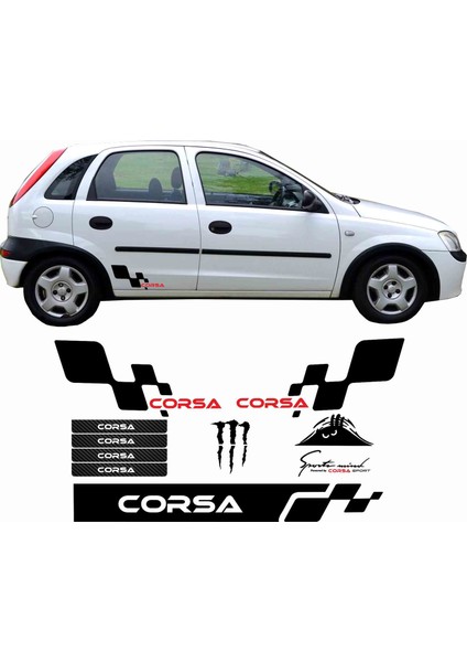 Opel Corsa Sticker Seti Sport Kapı Eşiği Monster Pençe Arma