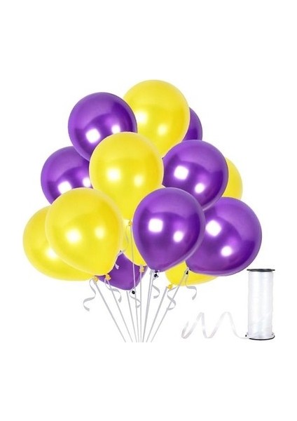 30 Adet Metalik Sarı, Mor Balon Konsepti-Uçan Balon