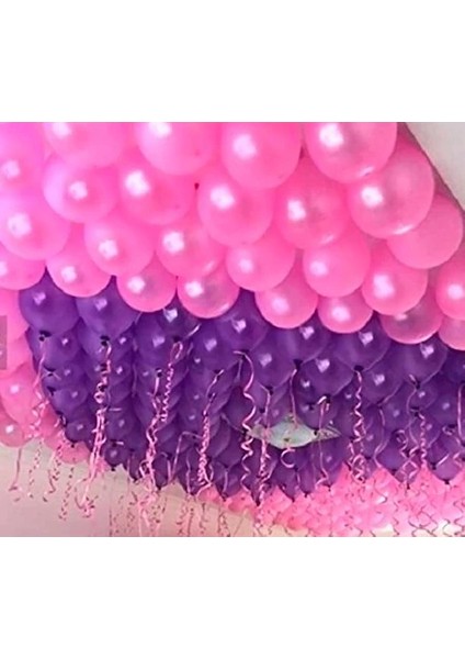 50 Adet Metalik Pempe, Mor Balon Konsepti-Uçan-Güzel Balon