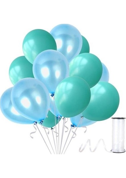 50 Adet Su Yeşili-Bebek Mavisi Metalik Sedefli Balon