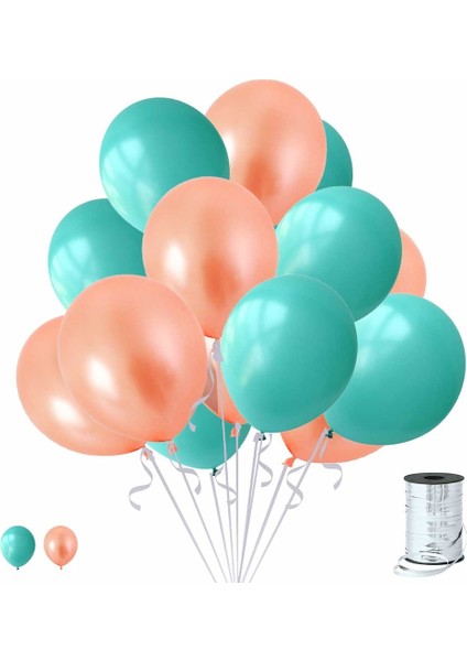 10 Adet Mint Su Yeşili-Rose Gold Metalik Sedefli Balon