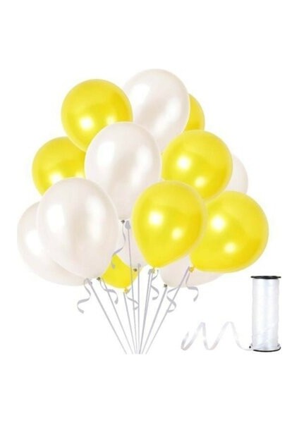 50 Adet Metalik Sarı, Beyaz Balon Konsepti-Uçan-Güzel Balon