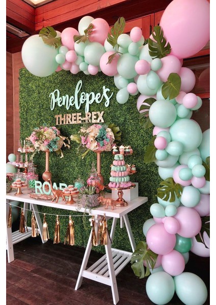100ADET Su Yeşili-Pempe Metalik Sedefli Balon+5 M. Balon Zinciri