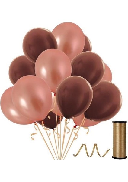 50 Adet Metalik Rose Gold, Kahverengi Balon Konsepti-Güzel Balon