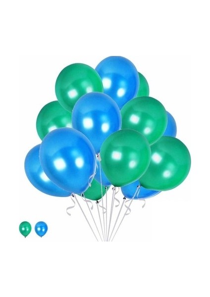 10 Adet-Su Yeşili-Mavi Metalik Sedefli Balon-Helyum Uyumlu-Parti