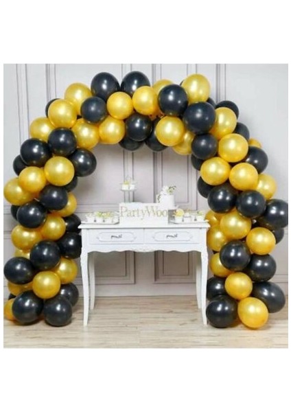 100 Adet Siyah Altın(Gold) Balon 5 Metre Balon Zinciri Hediye