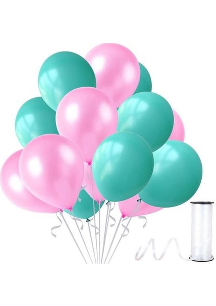 50 Adet Su Yeşili-Pempe Metalik Sedefli Balon