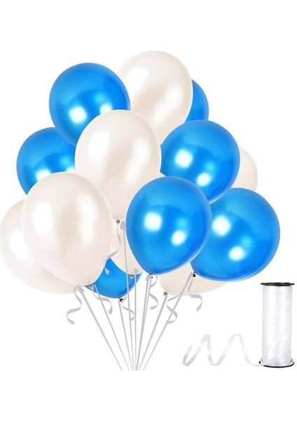 30 Adet Metalik Mavi ,beyaz Balon-Nişan-Parti-Düğün Balonu