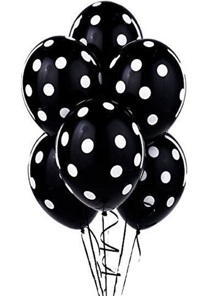 Beyaz Puantiyeli Siyah Balon 5'li Paket-Parti-Doğum-Açılış-Balon