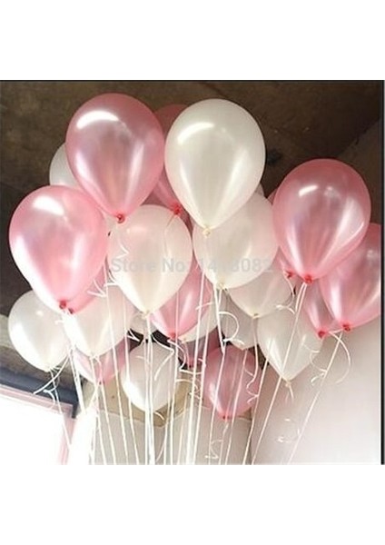 Balon Evi 50 Adet Metalik Sedefli Uçan Balon (Pembe -Beyaz )