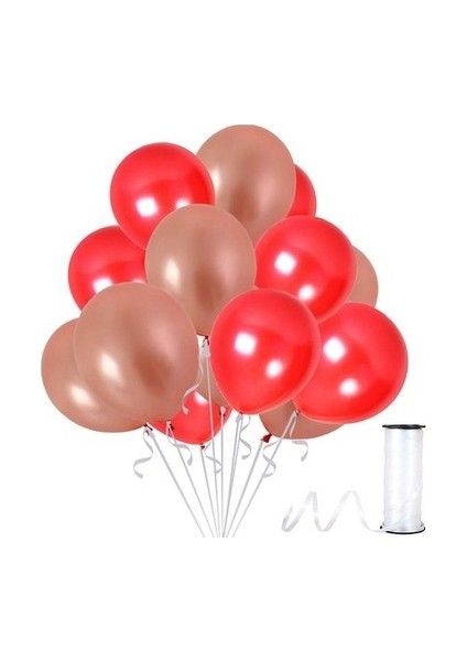 50 Adet Metalik Rose Gold, Kırmızı Balon Konsepti-Güzel Balonlar