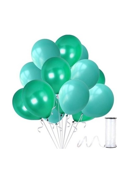 20 Adet Su Yeşili-Yeşil Metalik Sedefli Balon-Helyum Uyumlu