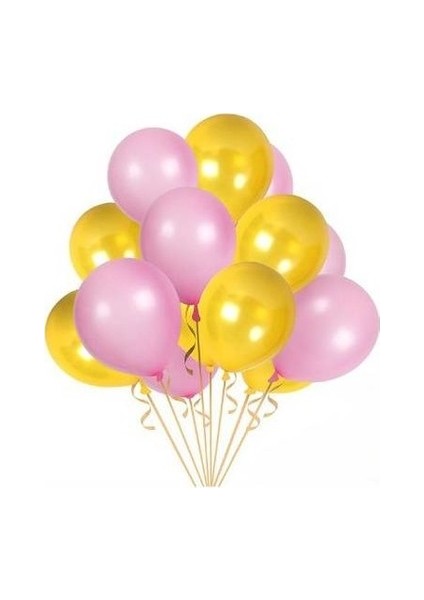 50 Adet Metalik Sarı, Pempe Balon Konsepti-Uçan Balon