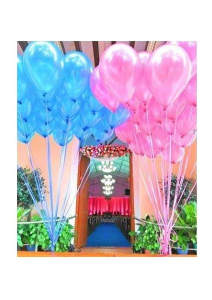 40 Metalik Sedefli Pempe, Açık Mavi Balon-Uçan- Balon