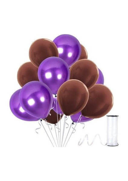 20 Adet Metalik Sedefli Mor, Kahverengi Balon-Uçan- Balon