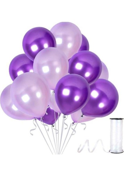 15 Adet Metalik Sedefli Mor, Lila Balon-Uçan- Balon