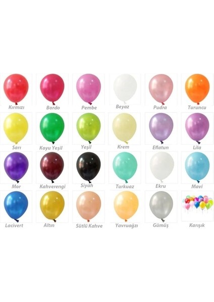 20 Adet Metalik Sedefli Mor, Yeşil Balon-Uçan- Balon