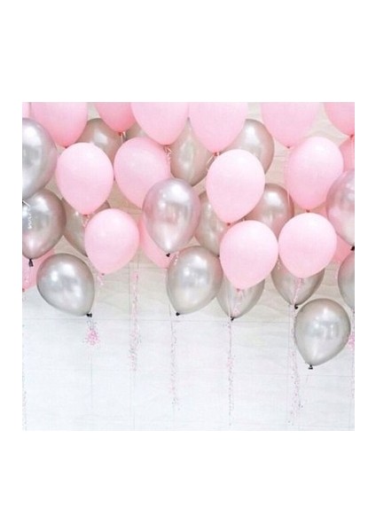50 Adet Metalik Sedefli Pempe, Gümüş Balon Konsepti-Uçan- Balon
