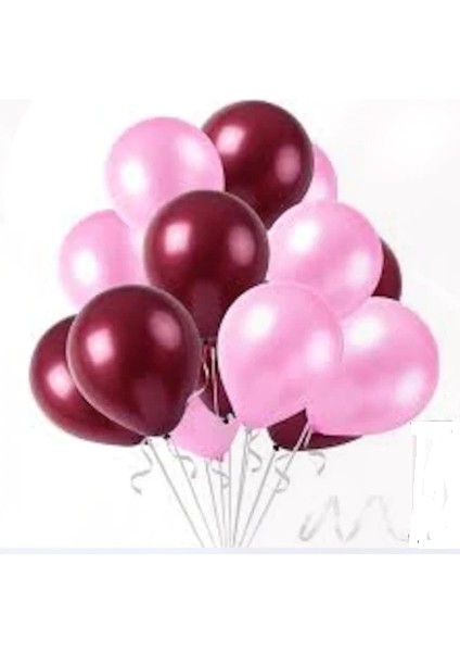 25 Adet Metalik Sedefli Pempe, Bordo Balon Konsepti-Uçan- Balon
