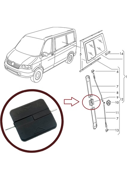 BDP1092 Vw Caddy Mk3 T5 T6 Multivan Caravelle Için Sürgülü Cam Açma Mandalı 2K0847781B