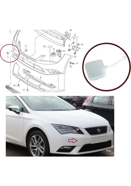 BSP1028 Seat Leon Mk3 2013-2017 Için Ön Tampon Çeki Demir Kapağı 5F0807241 Astarlı fiyatları
