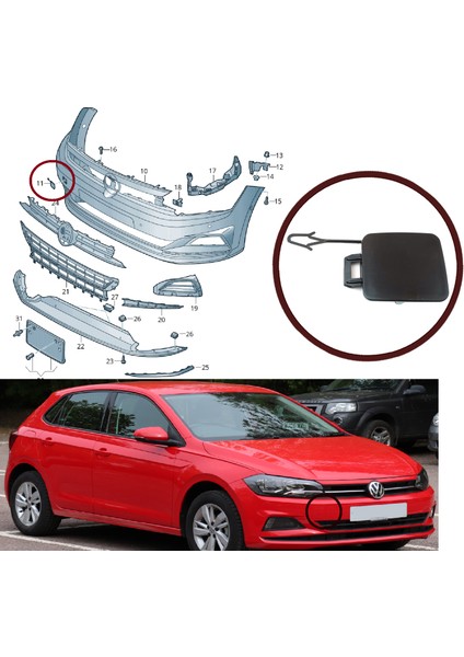 BSP1030 Vw Polo 2018-2021 Için Ön Tampon Çeki Demir Kapağı 2G0807241 Astarlı