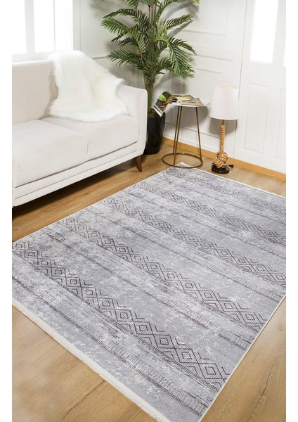Gri Bohem Yıkanabilir Halı HLN894