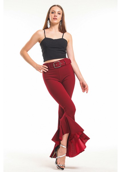 Kemerli Paça Volanlı Pike Çelik Pantolon | PNT32698 fiyatları