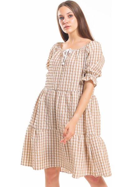 Gipeli Büzgülü Reglan Yaka Gofre Elbise | ELB33651