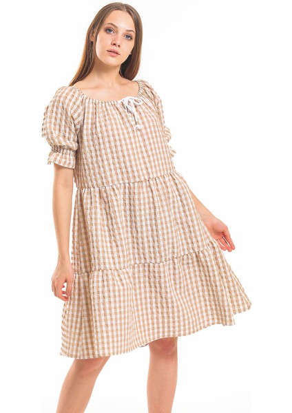 Gipeli Büzgülü Reglan Yaka Gofre Elbise | ELB33651