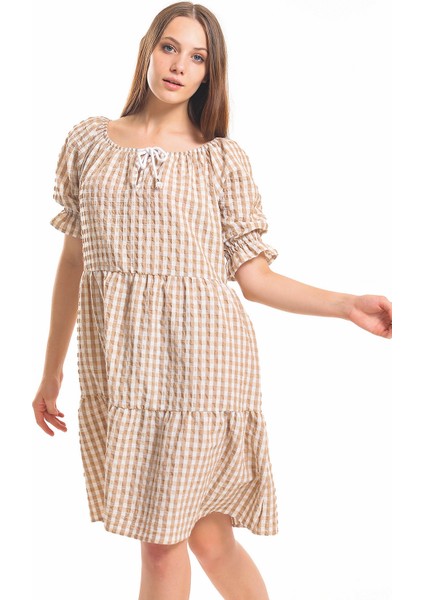 Gipeli Büzgülü Reglan Yaka Gofre Elbise | ELB33651