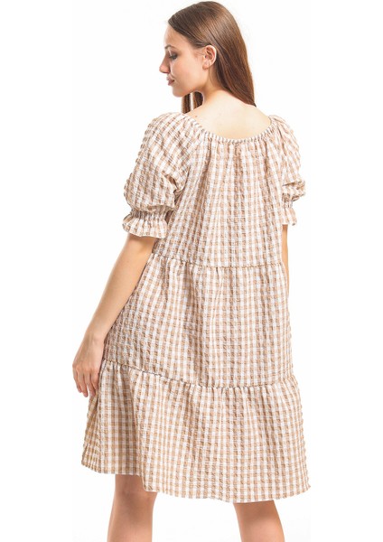 Gipeli Büzgülü Reglan Yaka Gofre Elbise | ELB33651