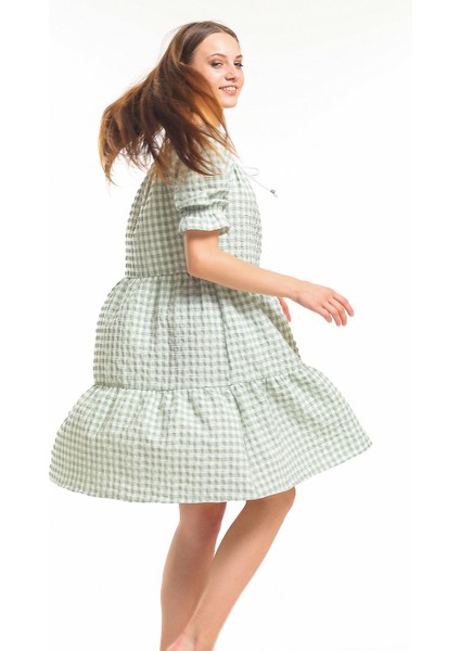 Gipeli Büzgülü Reglan Yaka Gofre Elbise | ELB33651 Yesıl fırsatları