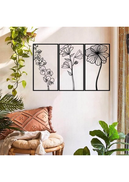 3'lü Çiçek Metal Duvar Dekoru