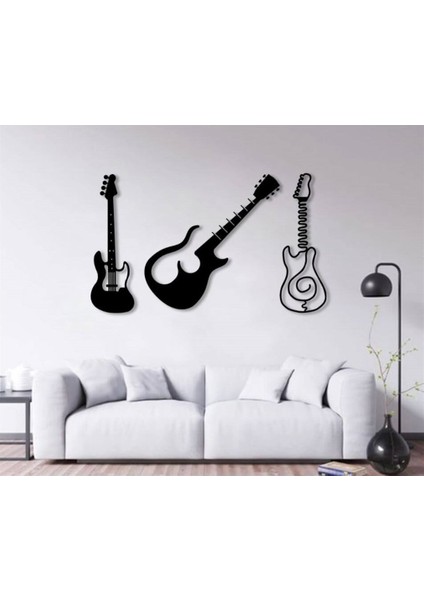 3'lü Gitar Metal Duvar Dekoru