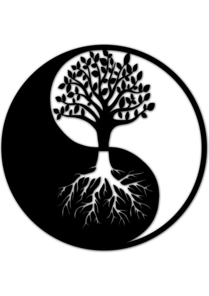 Yin And Yang Yaşam Ağacı Metal Duvar Dekoru