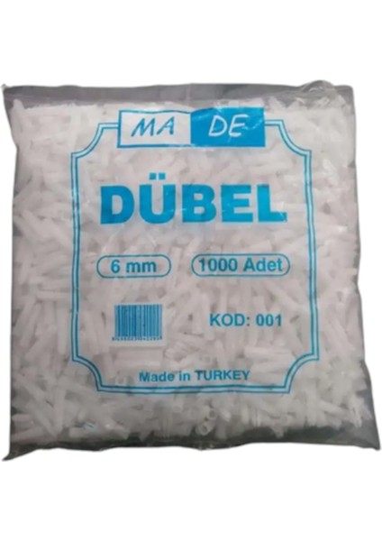 6 mm 1000Lİ Paket Standart Beyaz Dübel Made KOD:001