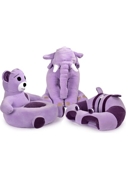 Lüks Üçlü Set - Bebeyatmaz + 60 cm Uyku Fili + Peluş Ayıcık - Antibakteriyel 3'lü Set Lila Mor